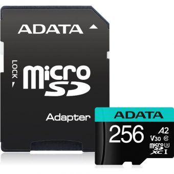 ADATA Premier Pro microSDXC 256GB UHS-I U3 A2 V30 Class10 + SD Adapter AUSDX256GUI3V30SA2-RA1