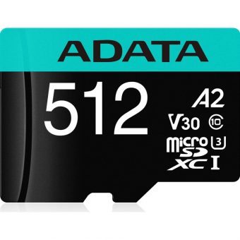 ADATA Premier Pro microSDXC 512GB UHS-I U3 A2 V30 Class10 + SD Adapter AUSDX512GUI3V30SA2-RA1 - Image 2