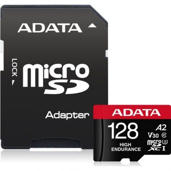 ADATA High Endurance microSDXC 128GB UHS-I U3 A2 V30 Class10 + SD Adapter AUSDX128GUI3V30SHA2-RA1