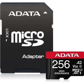 ADATA High Endurance microSDXC 256GB UHS-I U3 A2 V30 Class10 + SD Adapter AUSDX256GUI3V30SHA2-RA1