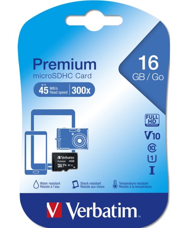 Verbatim Premium microSDXC 16GB UHS-I U1 V10 Class10 44010