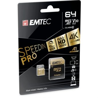 Emtec SpeedIN Pro microSDXC 64GB UHS-I U3 A1 V30 Class10 + SD Adapter ECMSDM64GXC10SP - Image 2