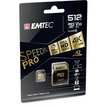 Emtec SpeedIN Pro microSDXC 512GB UHS-I U3 A2 V30 Class10 + SD Adapter ECMSDM512GXC10SP - Image 2