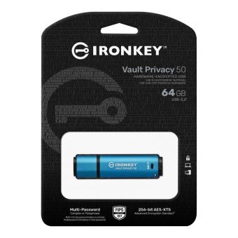 Kingston IronKey Vault Privacy 50 64GB USB-A 3.2 Secure Blue IKVP50/64GB - Image 3
