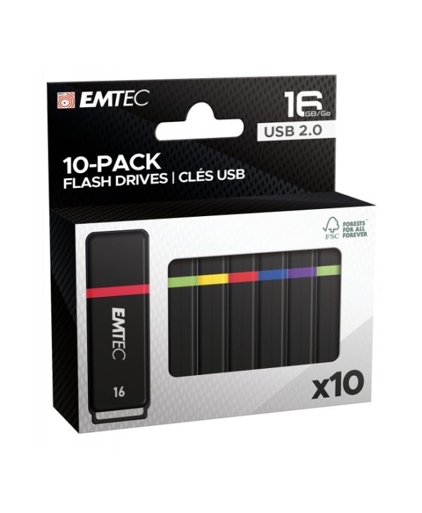 Emtec K100 16GB USB-A 2.0 10-Pack Black/Color ECMMD16GK102P10