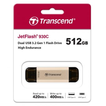 Transcend JetFlash 930c Dual 512GB USB-A/C 3.2 Gold TS512GJF930C - Image 2