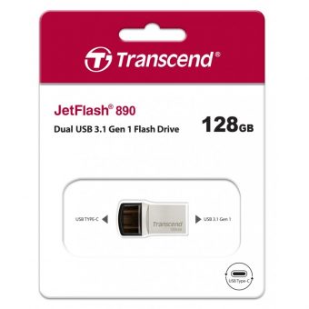 Transcend JetFlash 890 Dual 128GB USB-A/C 3.1 Silver TS128GJF890S - Image 3