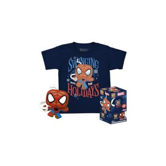 Funko Pocket Pop! & Tee (Child): Marvel - Gingerbread Spider-Man (Special Edition) Bobble-Head Vinyl Figure & T-Shirt (XL) 889698635363