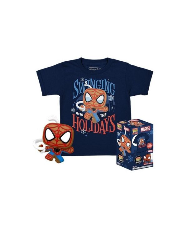 Funko Pocket Pop! & Tee (Child): Marvel - Gingerbread Spider-Man (Special Edition) Bobble-Head Vinyl Figure & T-Shirt (XL) 889698635363