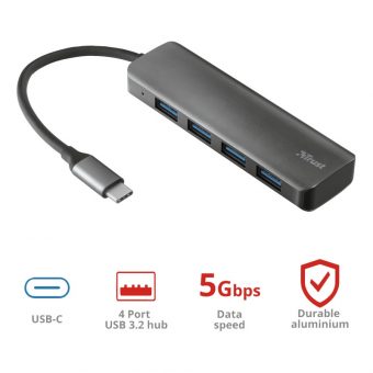 Trust Halyx Aluminium USB 3.2 Hub 4 USB-C Silver 24948 - Image 2