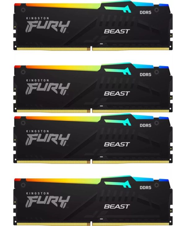 Kingston FURY Beast RGB 128GB (4 x 32GB) 5600MHz CL40 DDR5 Black KF556C40BBAK4-128