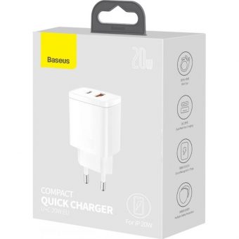 Baseus Charger Compact 20W Quick Charge 3 Without Cable White CCXJ-B02 - Image 4