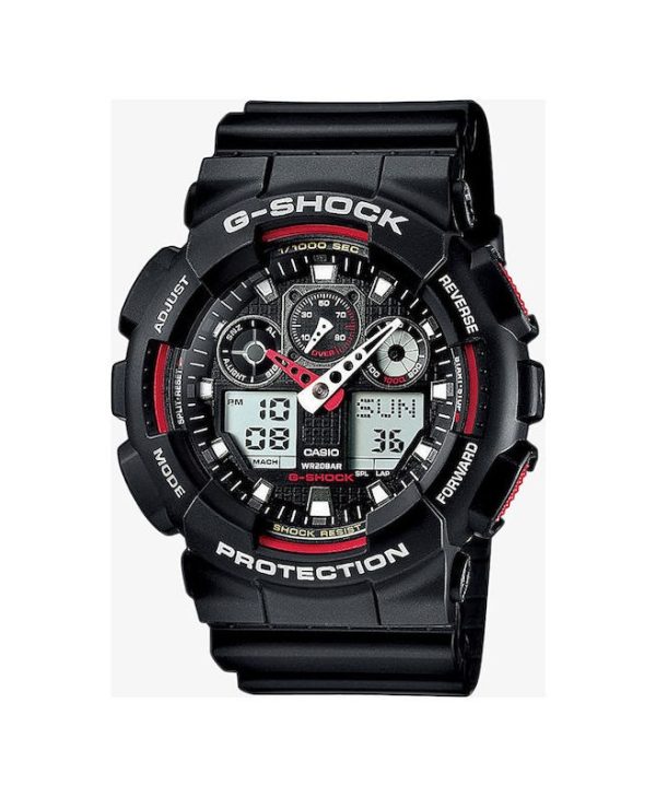 Casio G-Shock Watch Rubber Strap 55mm Black/Red GA-100-1A4ER