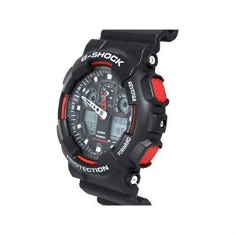 Casio G-Shock Watch Rubber Strap 55mm Black/Red GA-100-1A4ER - Image 3