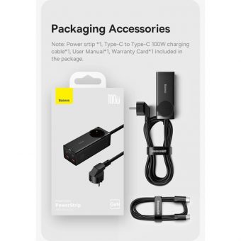 Baseus GaN3 Pro Desktop Power Strip USB-A/C 100W Black CCGAN100-1ACE