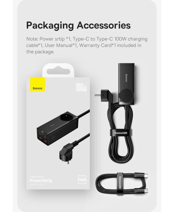 Baseus GaN3 Pro Desktop Power Strip USB-A/C 100W Black CCGAN100-1ACE