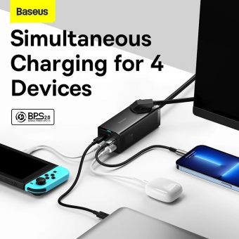 Baseus GaN3 Pro Desktop Power Strip USB-A/C 100W Black CCGAN100-1ACE - Image 2