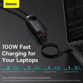 Baseus GaN3 Pro Desktop Power Strip USB-A/C 100W Black CCGAN100-1ACE - Image 3