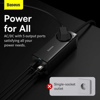 Baseus GaN3 Pro Desktop Power Strip USB-A/C 100W Black CCGAN100-1ACE - Image 4