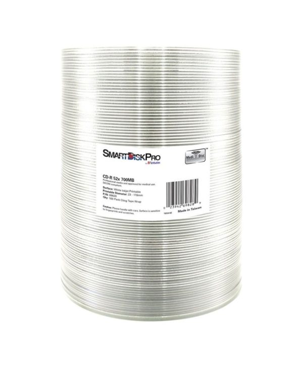 Verbatim SmartDisk Pro CDR 52x 700MB 100 Pack White Inkjet Printable 69828