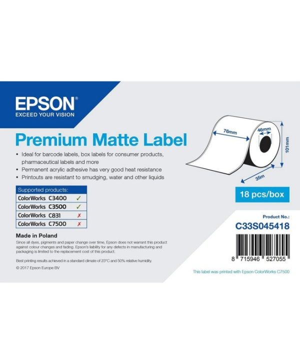 Epson Premium Matte Label Die-Cut Roll 76mm x 35m C33S045418