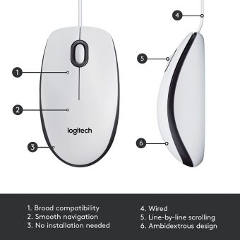 Logitech M100 Refresh 2022 Mouse Ambidextrous Optical 1000 DPI White 910-006764 - Image 3