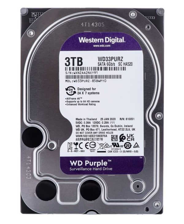 Western Digital Purple 3TB HDD 3.5" SATA III 5400rpm 256MB Cache WD33PURZ