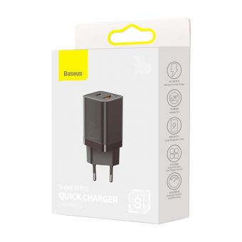 Baseus Super Si Pro Wall Charger Without Cable USB-A USB-C 30W Black CCSUPP-E01 - Image 4