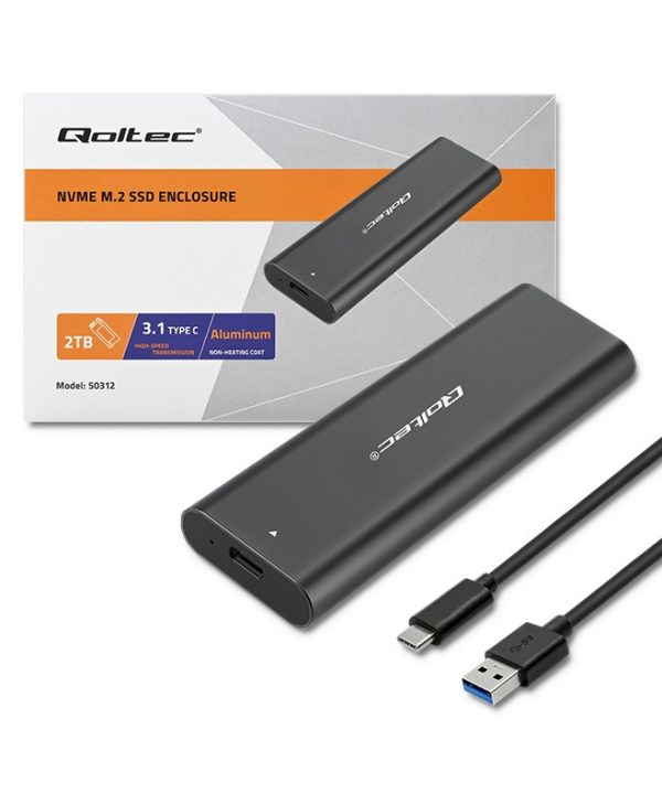 Qoltec M.2 NvME Enclosure USB 3.1 Type-C Black 50312