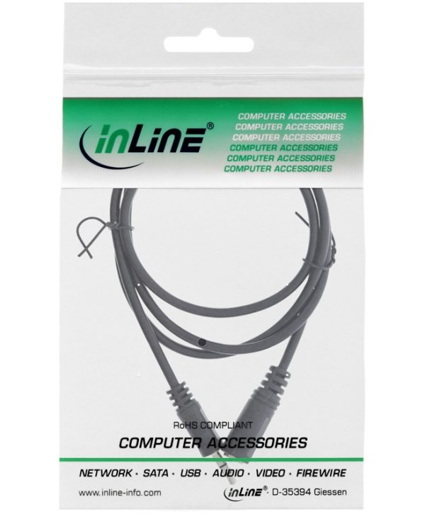 InLine Audio Cable 3.5mm Male - Female 1.0m Black 99934