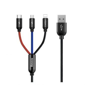 Baseus Braided Cable 3-in-1 USB-A 2.0 To Lightning/USB-C/Micro USB-B 1.2m Black CAMLT-BSY01 - Image 2