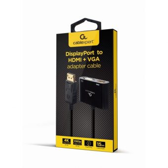 Cablexpert Video Adapter Cable DisplayPort Male To HDMI + VGA Female 0.1m Black A-DPM-HDMIFVGAF-01