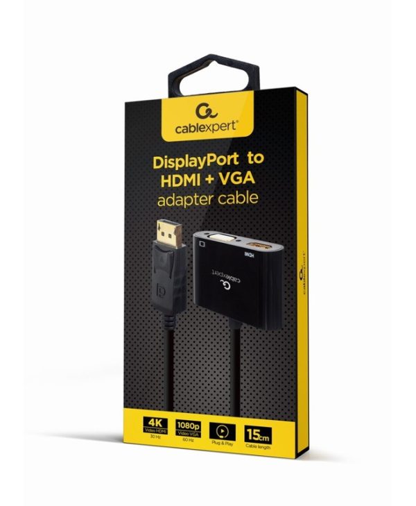 Cablexpert Video Adapter Cable DisplayPort Male To HDMI + VGA Female 0.1m Black A-DPM-HDMIFVGAF-01