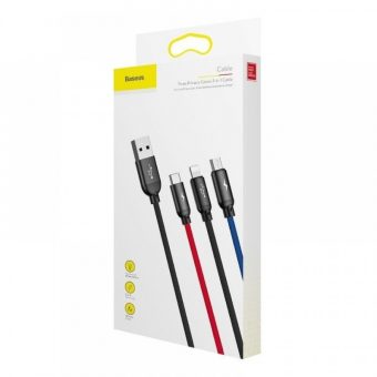 Baseus Braided Cable 3-in-1 USB-A 2.0 To Lightning/USB-C/Micro USB-B 1.2m Black CAMLT-BSY01