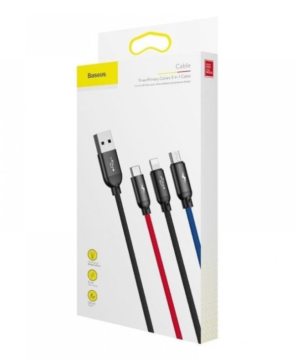 Baseus Braided Cable 3-in-1 USB-A 2.0 To Lightning/USB-C/Micro USB-B 1.2m Black CAMLT-BSY01