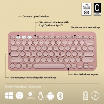 Logitech Peeble K380s Wireless Rose US 920-011853 - Image 3