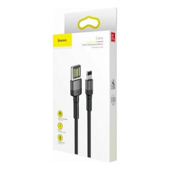 Baseus Cafule Braided Cable USB 2.0 Male to Lightning 1m Black Grey CALKLF-GG1 - Image 2