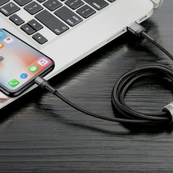 Baseus Cafule Braided Cable USB 2.0 Male to Lightning 1m Black Grey CALKLF-GG1 - Image 3
