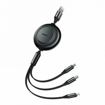 Baseus Bright Mirror 2 Flat 3in1 Cable  USB-A to Usb-C to Micro USB to Lightning 1.1m Black CAMJ010001