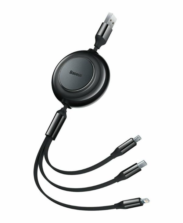 Baseus Bright Mirror 2 Flat 3in1 Cable  USB-A to Usb-C to Micro USB to Lightning 1.1m Black CAMJ010001