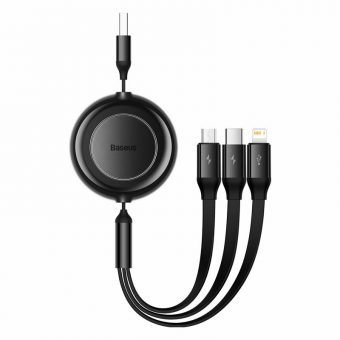 Baseus Bright Mirror 2 Flat 3in1 Cable  USB-A to Usb-C to Micro USB to Lightning 1.1m Black CAMJ010001 - Image 2