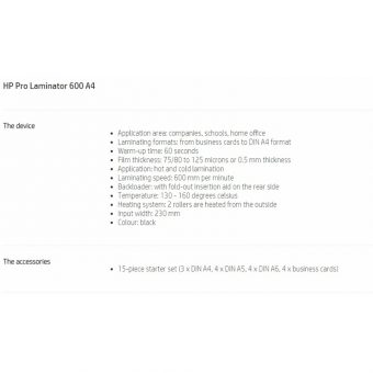HP Pro Laminator 600 Πλαστικοποιητής A4 Black 3163 - Image 5
