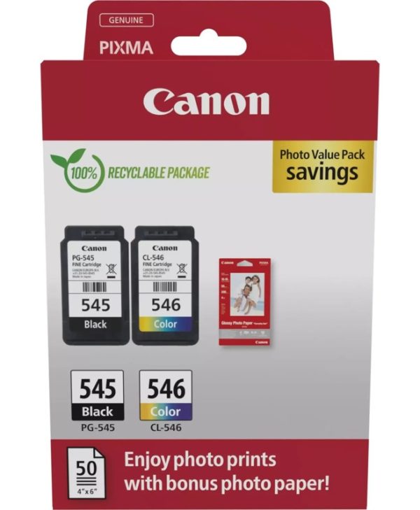 Canon PG-545/CL-546 Value Pack Black/Tricolour Ink Cartridge 8287B008