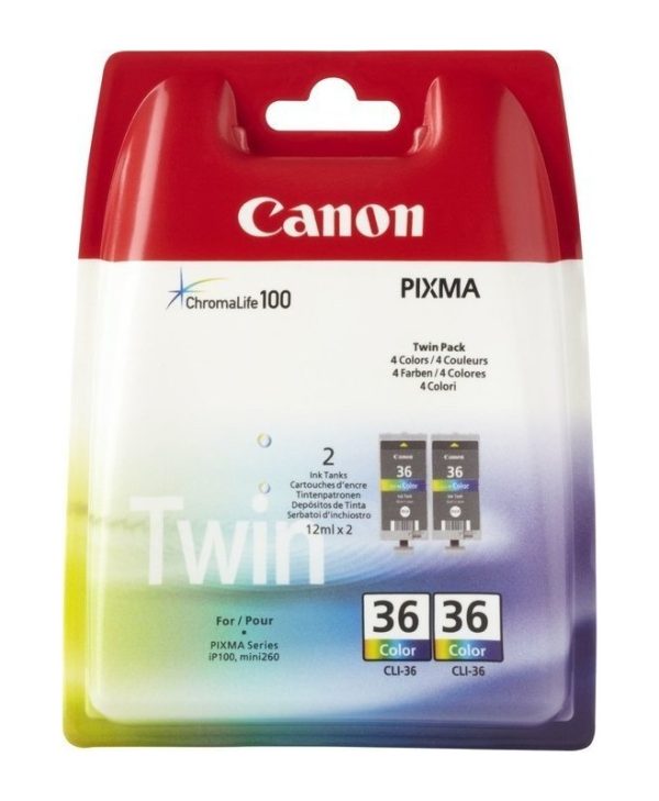Canon CLI-36CL Twin Pack Tricolour Ink Cartridge 1511B025
