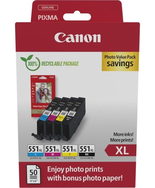 Canon CLI-551XL High Capacity Multipack Ink Cartridge BK/C/M/Y 6443B008