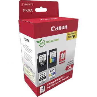 Canon PG-560XL/CL-561XL High Capacity Black/Tricolour Ink Cartridge & 50 Glossy 4x6 Photo Paper 3712C008 - Image 2