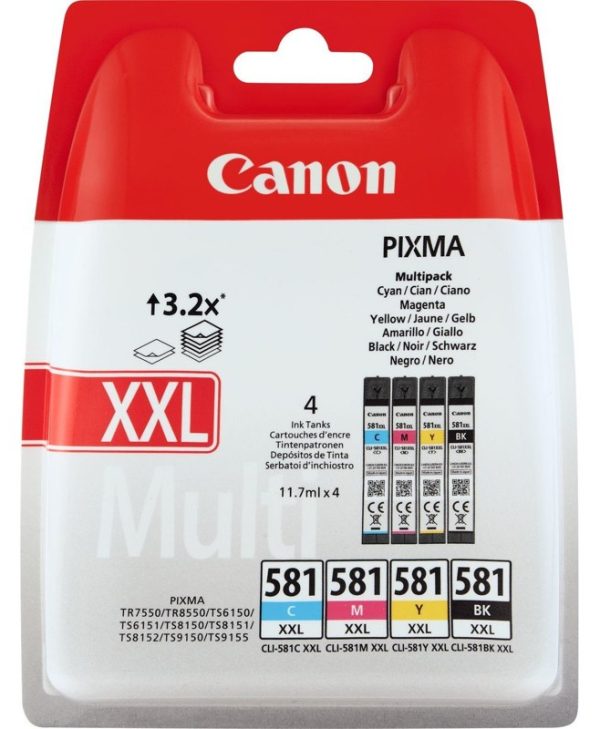 Canon CLI-581XXL Extra High Capacity Multipack Ink Cartridge BK/C/M/Y 1998C007