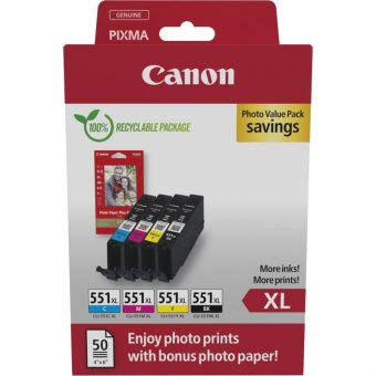 Canon CLI-551XL High Capacity Multipack Ink Cartridge BK/C/M/Y 6443B008 - Image 3