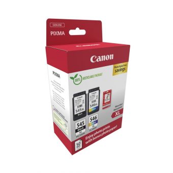 Canon PG-545XL/CL-546XL High Capacity Black/Tricolour Ink Cartridge & 50 Glossy 4x6 Photo Paper 8286B011