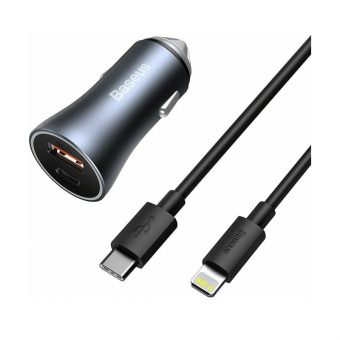 Baseus Car Charger Golden Contactor Pro Dual Quick Charger USB-C Lightning 1m 40W Gray TZCCJD-0G